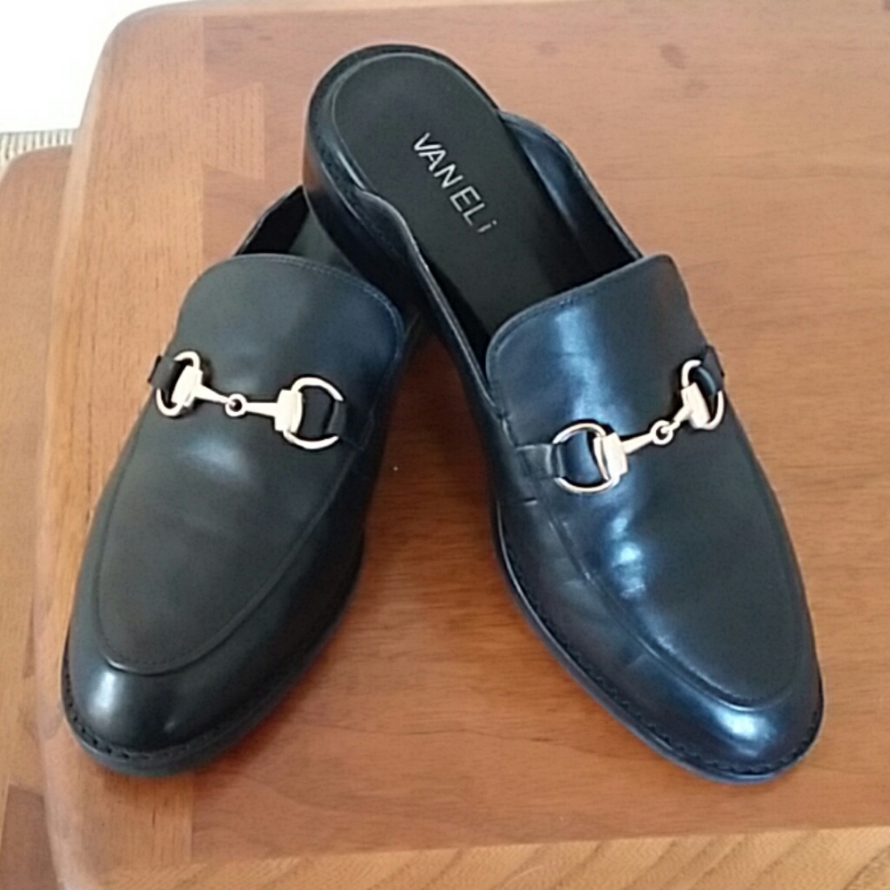 Vaneli Mules Black with Gold Hardware